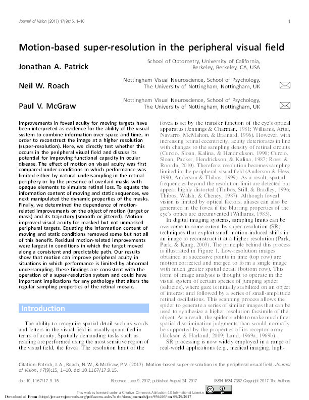 Motion-based super-resolution in the peripheral visual field Thumbnail