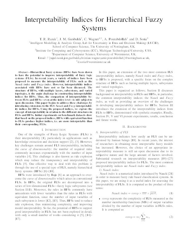 Interpretability indices for hierarchical fuzzy systems Thumbnail