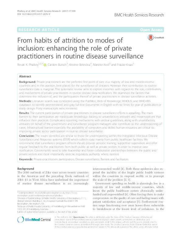 From habits of attrition to modes of inclusion: enhancing the role of private practitioners in routine disease surveillance Thumbnail