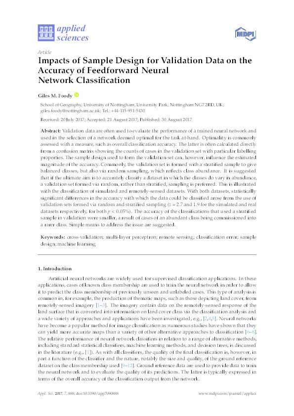 Impacts of sample design for validation data on the accuracy of feedforward neural network classification Thumbnail