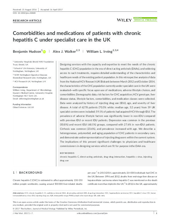 Comorbidities and medications of patients with chronic hepatitis C under specialist care in the UK Thumbnail