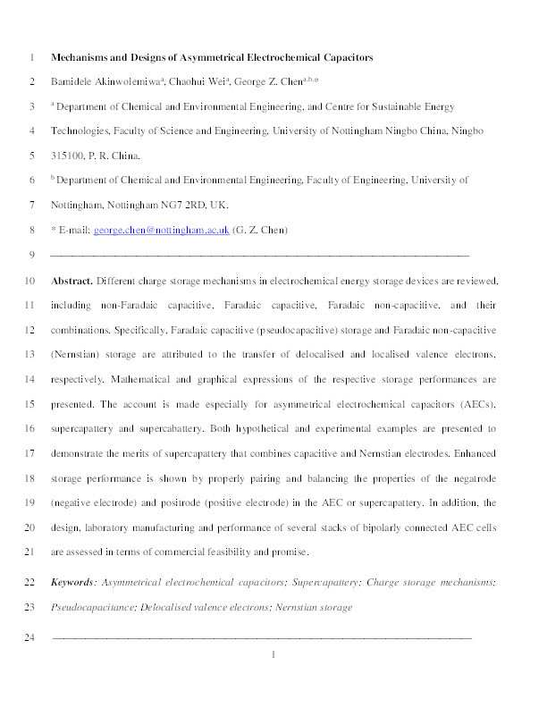 Mechanisms and Designs of Asymmetrical Electrochemical Capacitors Thumbnail