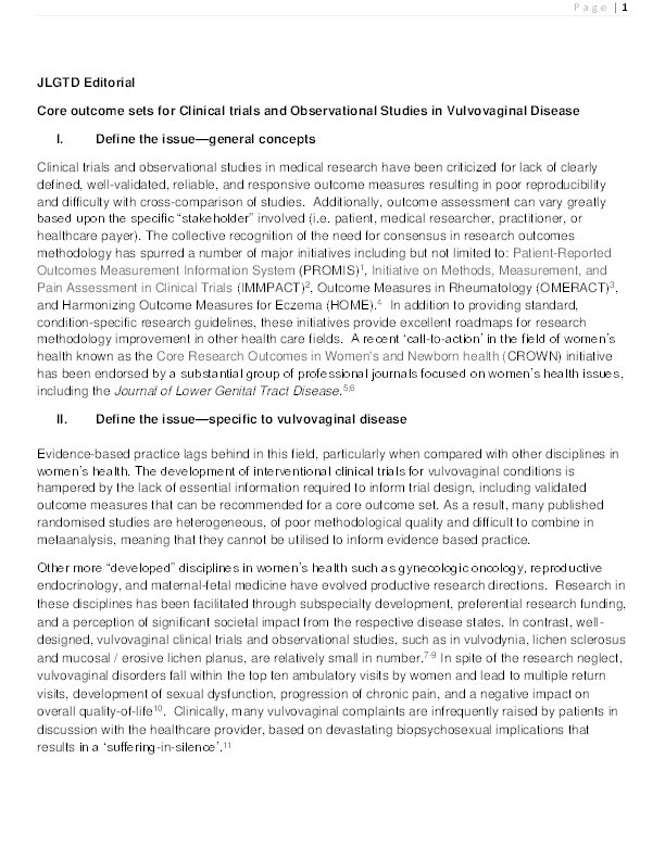 Core outcome sets for clinical trials and observational studies in vulvovaginal disease Thumbnail