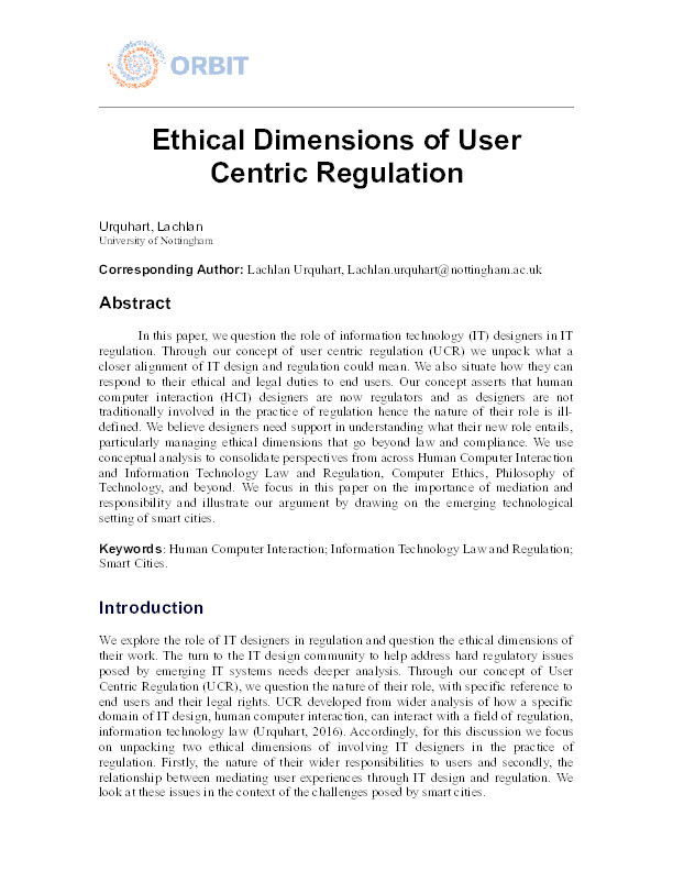 Ethical dimensions of user centric regulation Thumbnail