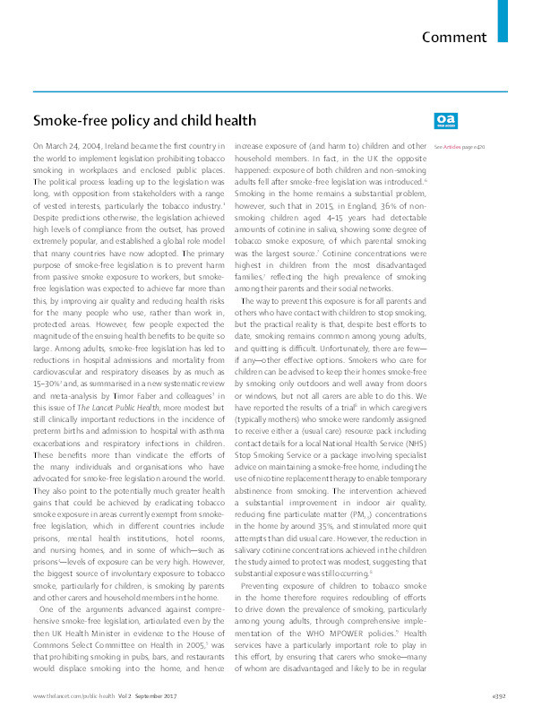 Smoke-free policy and child health Thumbnail