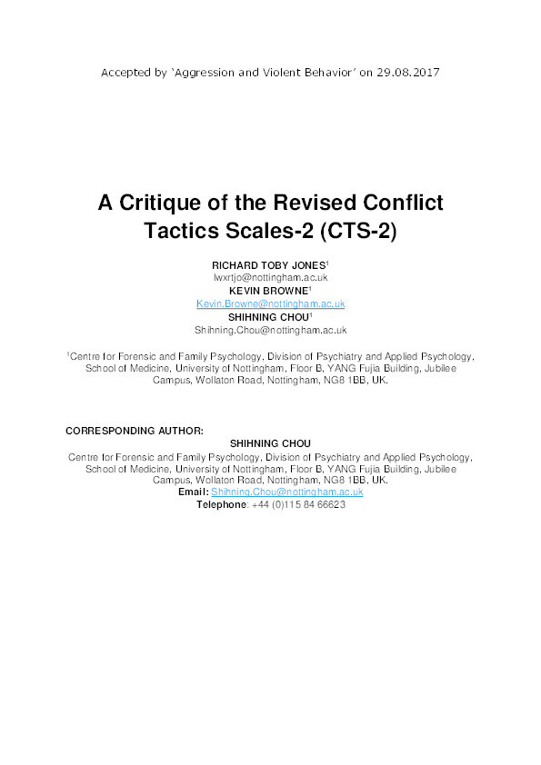 A critique of the revised Conflict Tactics Scales-2 (CTS-2) Thumbnail