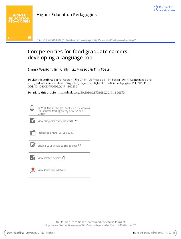 Competencies for food graduate careers: developing a language tool Thumbnail