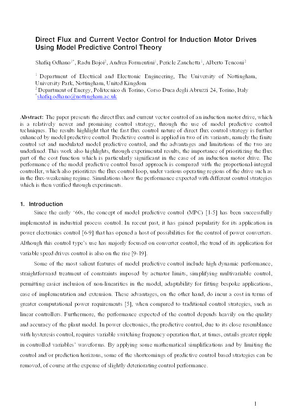 Direct flux and current vector control for induction motor drives using model predictive control theory Thumbnail