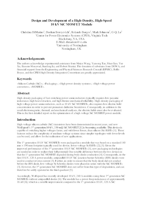 Design and development of a high-density, high-speed 10 kV SiC MOSFET module Thumbnail