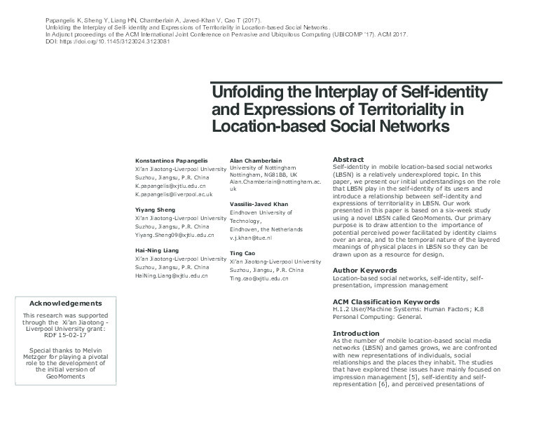 Unfolding the interplay of self-identity and expressions of territoriality in location-based social networks Thumbnail