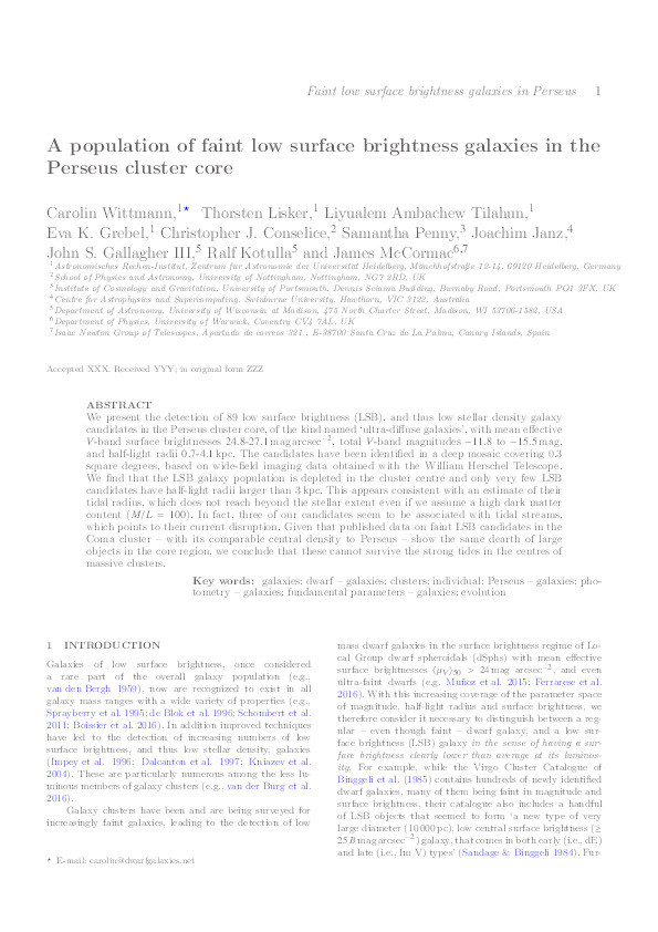 A population of faint low surface brightness galaxies in the Perseus cluster core Thumbnail