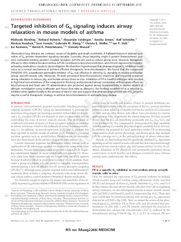 Targeted inhibition of Gq signaling induces airway relaxation in mouse models of asthma Thumbnail