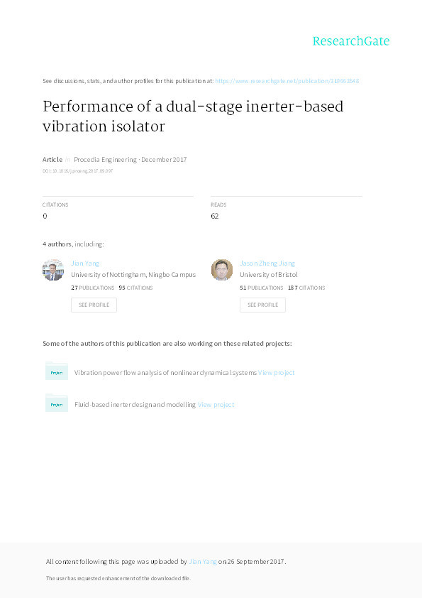 Performance of a dual-stage inerter-based vibration isolator Thumbnail