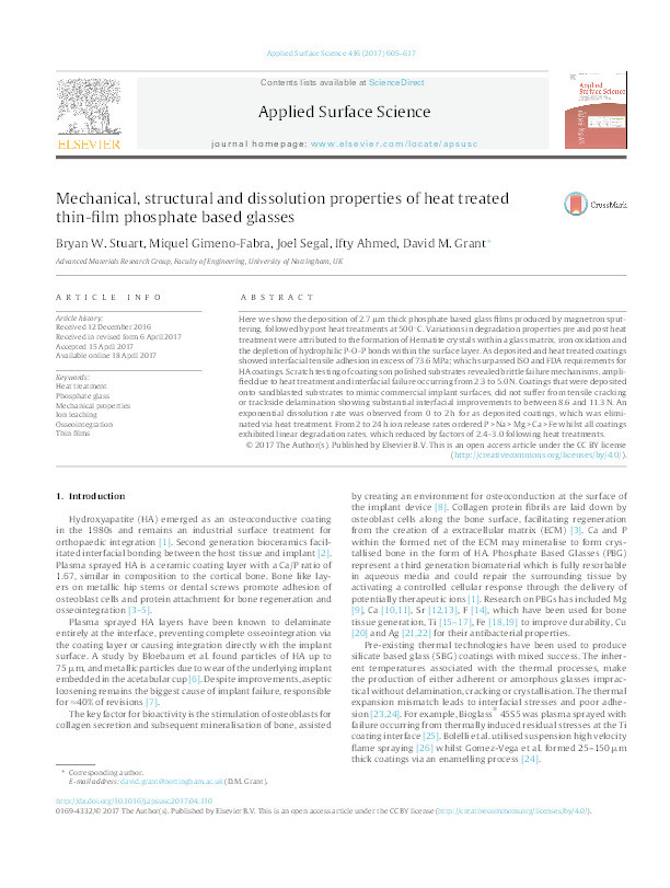 Mechanical, structural and dissolution properties of heat treated thin-film phosphate based glasses Thumbnail