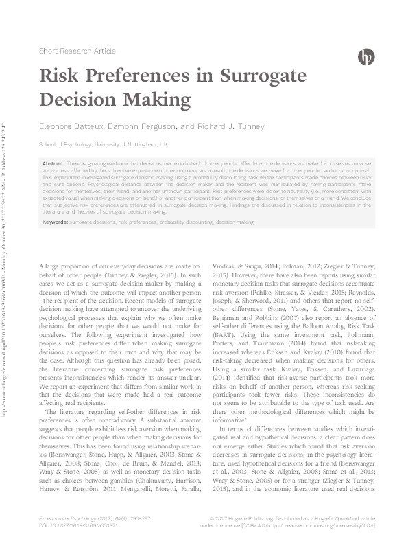 Risk preferences in surrogate decision making Thumbnail