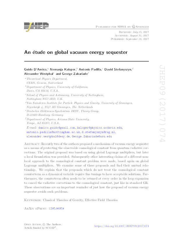 An étude on global vacuum energy sequester Thumbnail