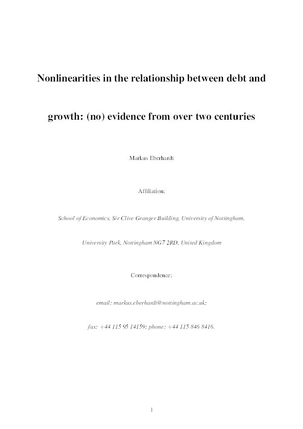 Nonlinearities in the relationship between debt and growth: (no) evidence from over two centuries Thumbnail