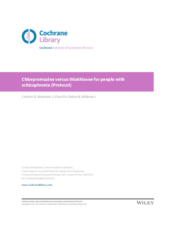 Chlorpromazine versus thiothixene for people with schizophrenia (Protocol) Thumbnail