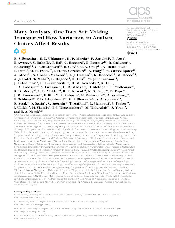 Many analysts, one dataset: making transparent how variations in analytical choices affect results Thumbnail
