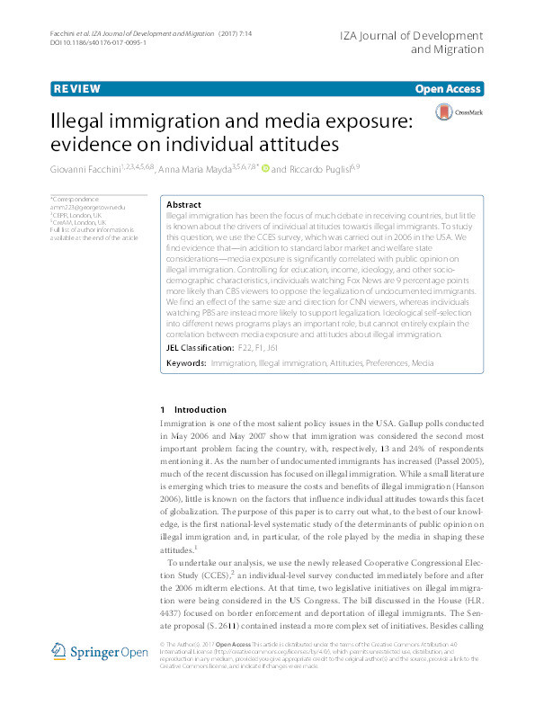 Illegal immigration and media exposure: evidence on individual attitudes Thumbnail
