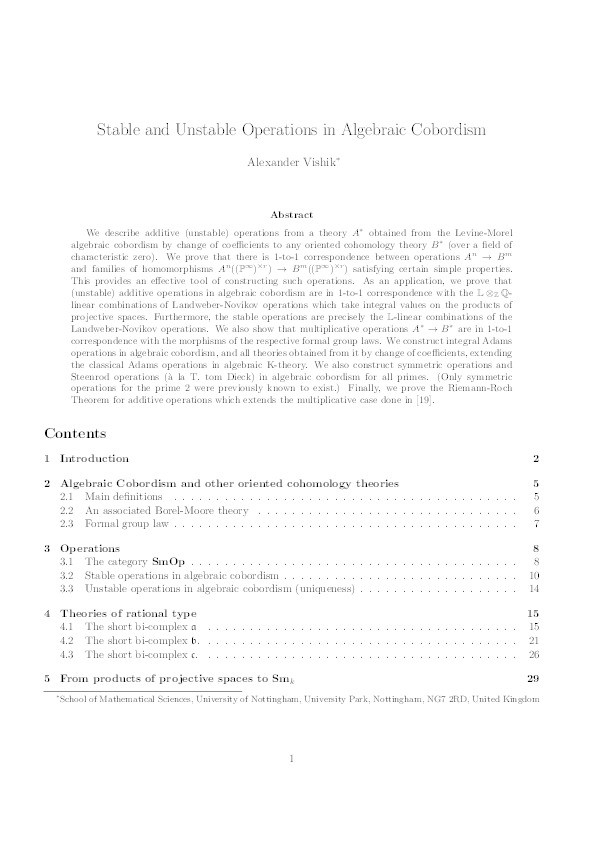 Stable and unstable operations in algebraic cobordism Thumbnail