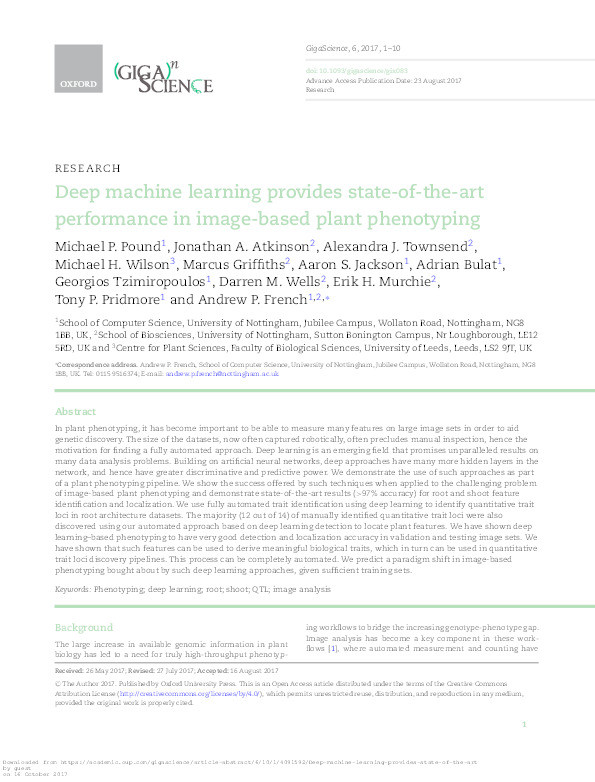 Deep machine learning provides state-of-the-art performance in image-based plant phenotyping Thumbnail