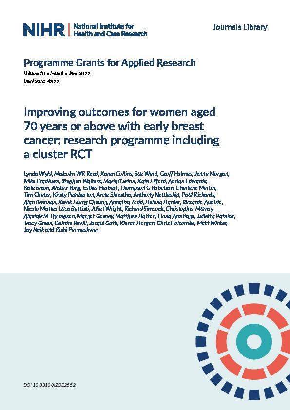 Improving outcomes for women aged 70 years or above with early breast cancer: research programme including a cluster RCT Thumbnail