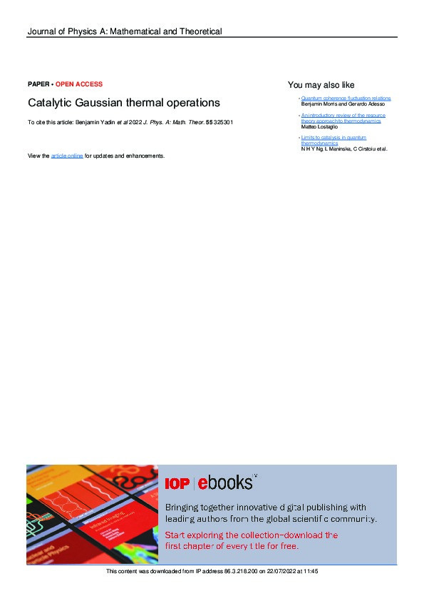 Catalytic Gaussian thermal operations Thumbnail