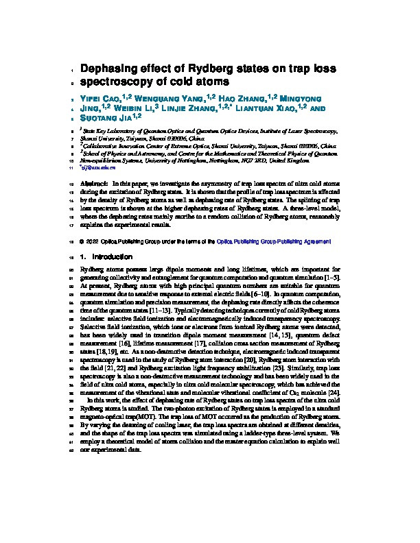 Dephasing effect of Rydberg states on trap loss spectroscopy of cold atoms Thumbnail