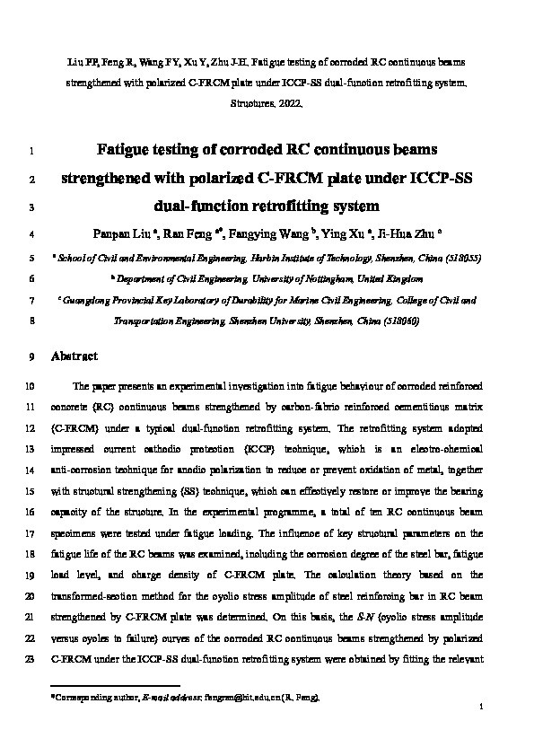 Fatigue testing of corroded RC continuous beams strengthened with polarized C-FRCM plate under ICCP-SS dual-function retrofitting system Thumbnail
