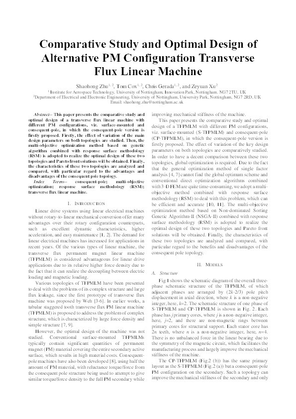 Comparative study and optimal design of alternative PM configuration transverse flux linear machine Thumbnail