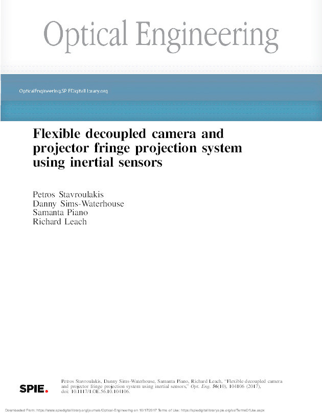 Flexible decoupled camera and projector fringe projection system using inertial sensors Thumbnail