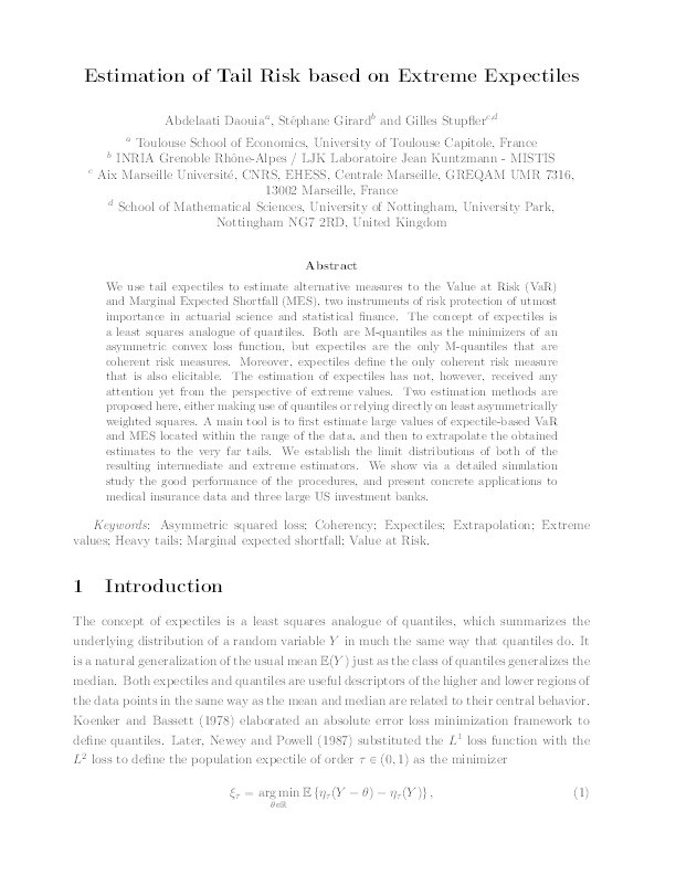 Estimation of tail risk based on extreme expectiles Thumbnail