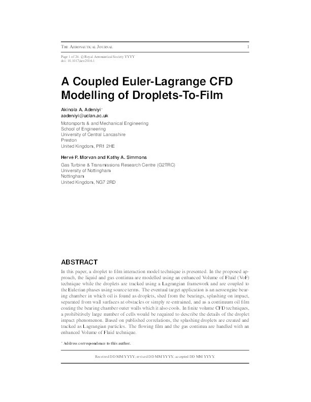 A coupled Euler-Lagrange CFD modelling of droplets-to-film Thumbnail