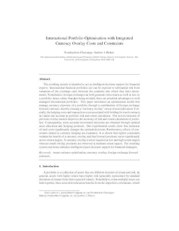 International Portfolio Optimisation with Integrated Currency Overlay Costs and Constraints Thumbnail