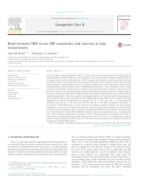 Bond between TRM versus FRP composites and concrete at high temperatures Thumbnail