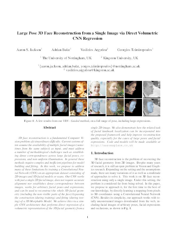 Large Pose 3D Face Reconstruction from a Single Image via Direct Volumetric CNN Regression Thumbnail