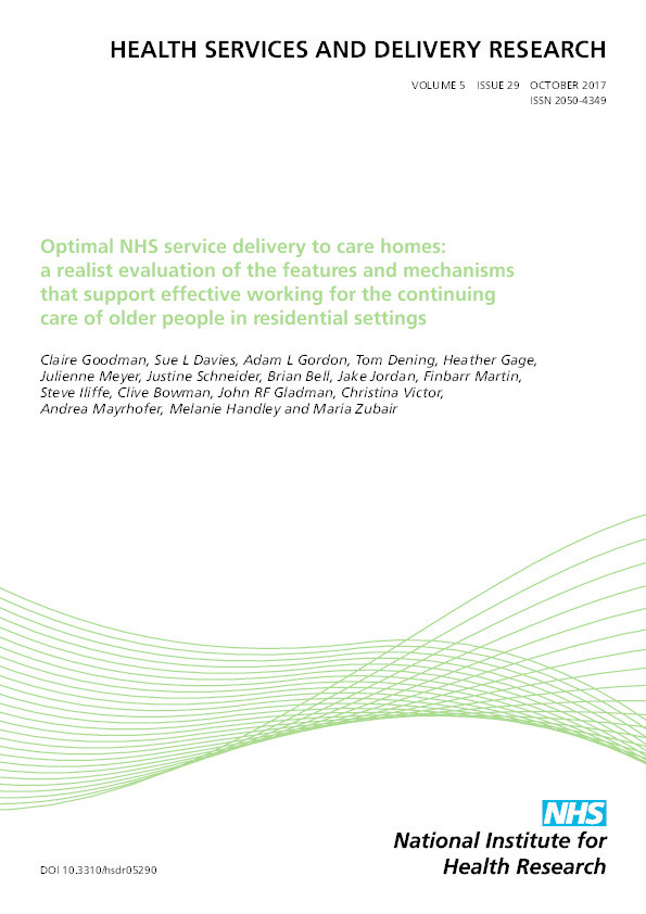 Optimal NHS service delivery to care homes: a realist evaluation of the features and mechanisms that support effective working for the continuing care of older people in residential settings Thumbnail