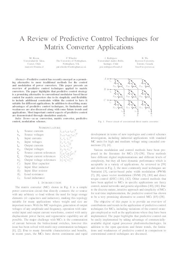 A review of predictive control techniques for matrix converter applications Thumbnail