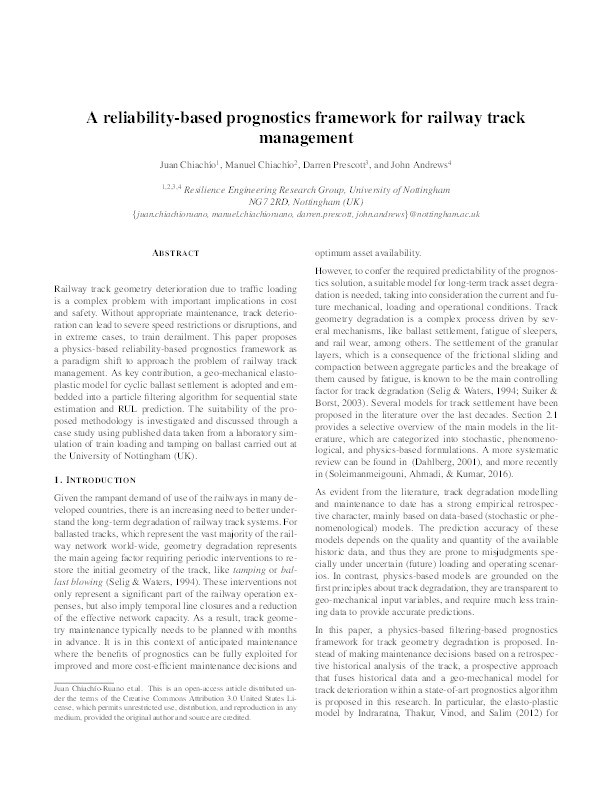 A reliability-based prognostics framework for railway track management Thumbnail