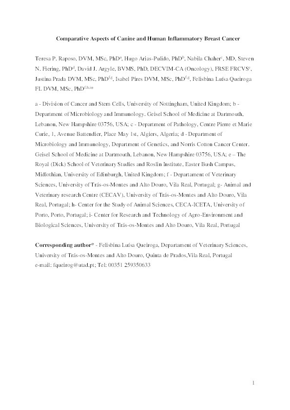Comparative aspects of canine and human inflammatory breast cancer Thumbnail