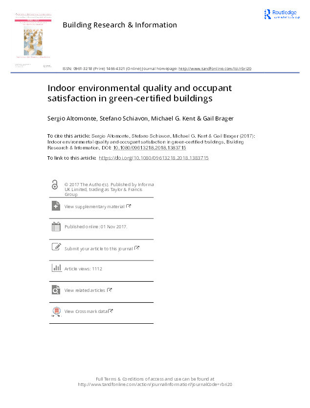 Indoor environmental quality and occupant satisfaction in green-certified buildings Thumbnail