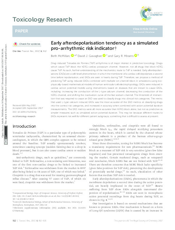 Early afterdepolarisation tendency as a simulated pro-arrhythmic risk indicator Thumbnail