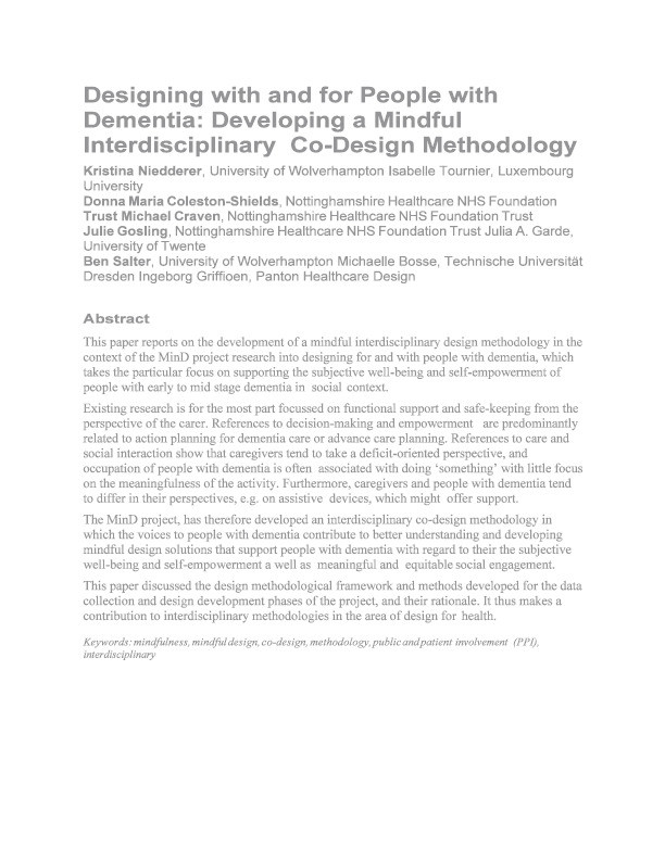 Designing with and for people with dementia: developing a mindful interdisciplinary co-design methodology Thumbnail