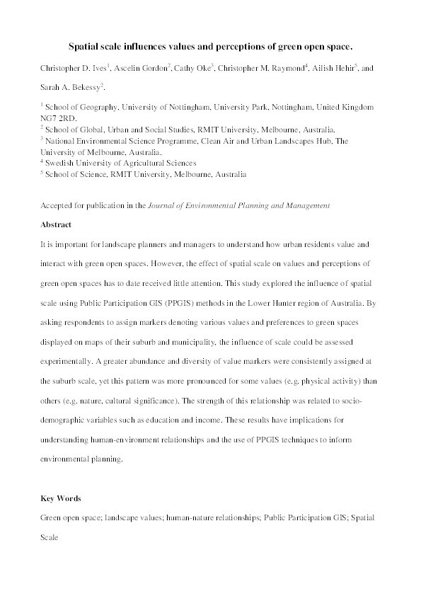 Spatial scale influences how people value and perceive green open space Thumbnail