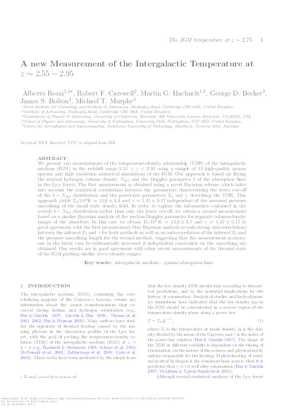 A new measurement of the intergalactic temperature at z∼2.55 − 2.95 Thumbnail