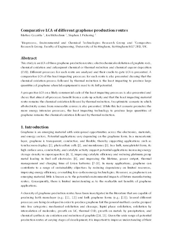 Comparative LCA of different graphene production routes Thumbnail