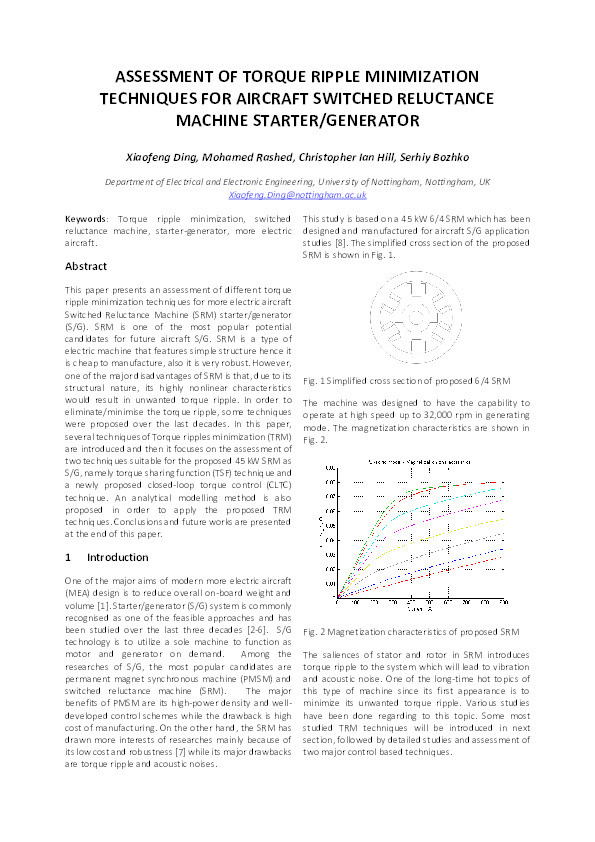 Assessment of torque ripple minimization techniques for aircraft switched reluctance machine starter/generator Thumbnail