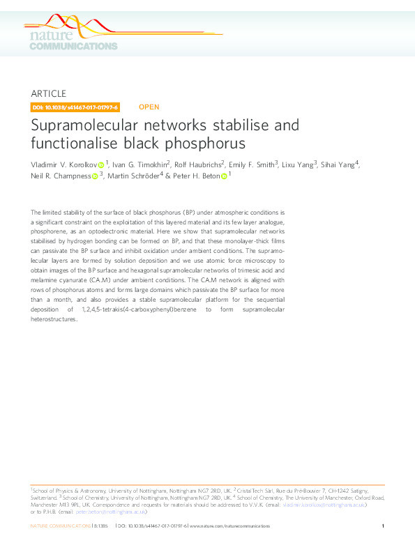 Supramolecular networks stabilise and functionalise black phosphorus Thumbnail