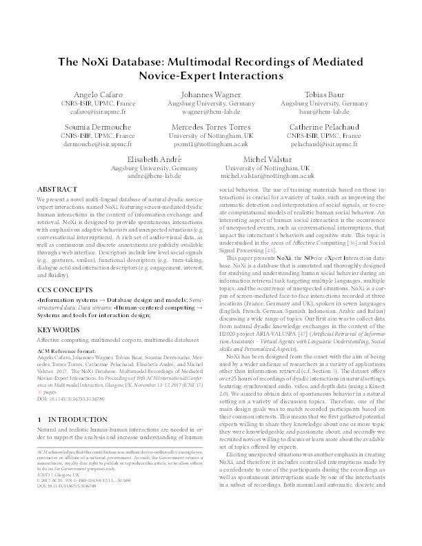 The NoXi database: multimodal recordings of mediated novice-expert interactions Thumbnail